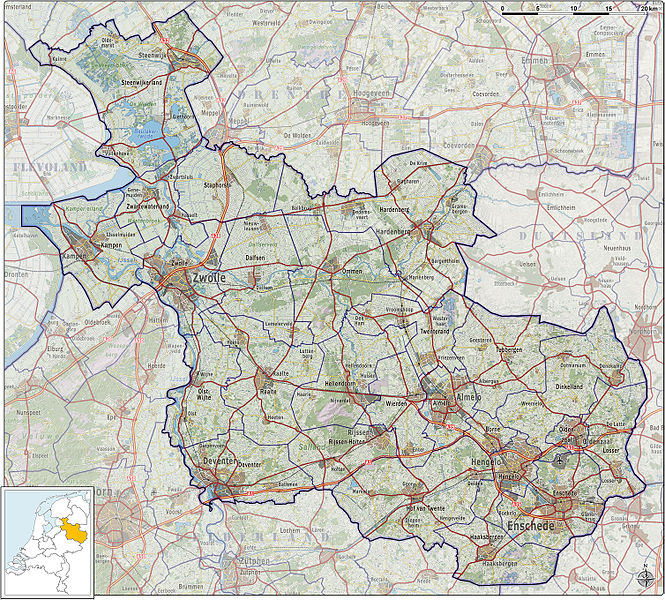 Kaart van Overijssel per 1-1-2013. Beeld door Janwillemvanaalst via WIkimedia.