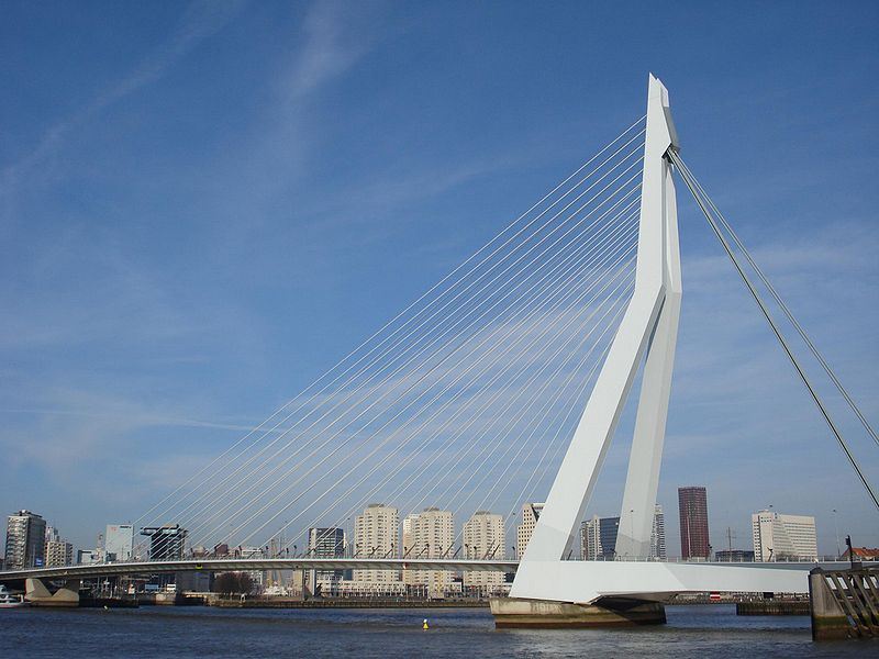 Erasmusbrug te Rotterdam (bron: Wikimedia Commons - F. Eveleens)